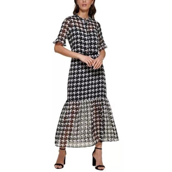 kenzie Dresses & Skirts - Kenzie Houndstooth Chiffon Lightweight Dress Size 14